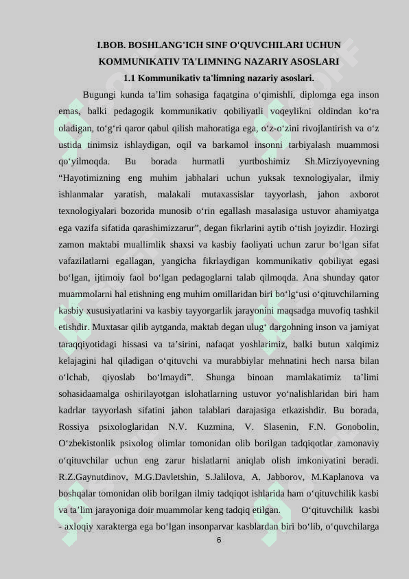 BOSHLANGʻICH SINF OʻQUVCHILARINING KOMMUNIKATIV TAʼLIM HARAKATLARI SHAKLLANTIRISH 6