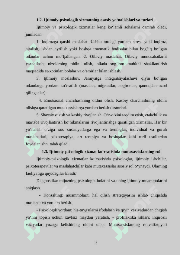 Sotsial psixologik xizmat yo’nalishlari 7