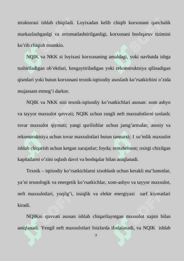 Neft va gazni qayta ishlash korxonalarini (NQIK) va neft kimyosi korxonalari (NKK) texnik-iqtisodiy asoslash ko‘rsatkichlari. Biznes reja tuzish. 3