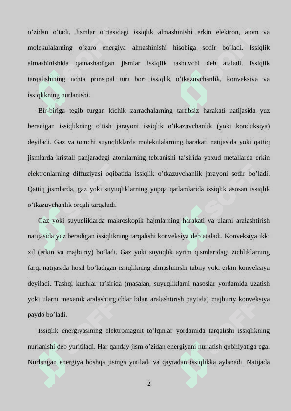 ISSIQLIK O’TKAZISH ASOSLARI 2