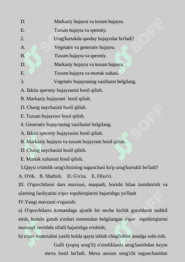 Biologiya bir soatlik dars ishlanma Mevalar 2