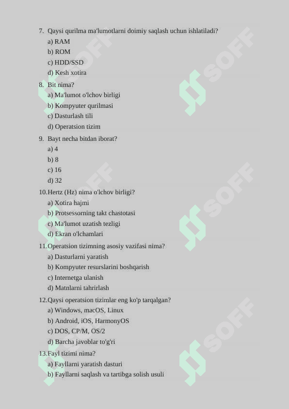 IT Informatika fanidan 100 talik test 2