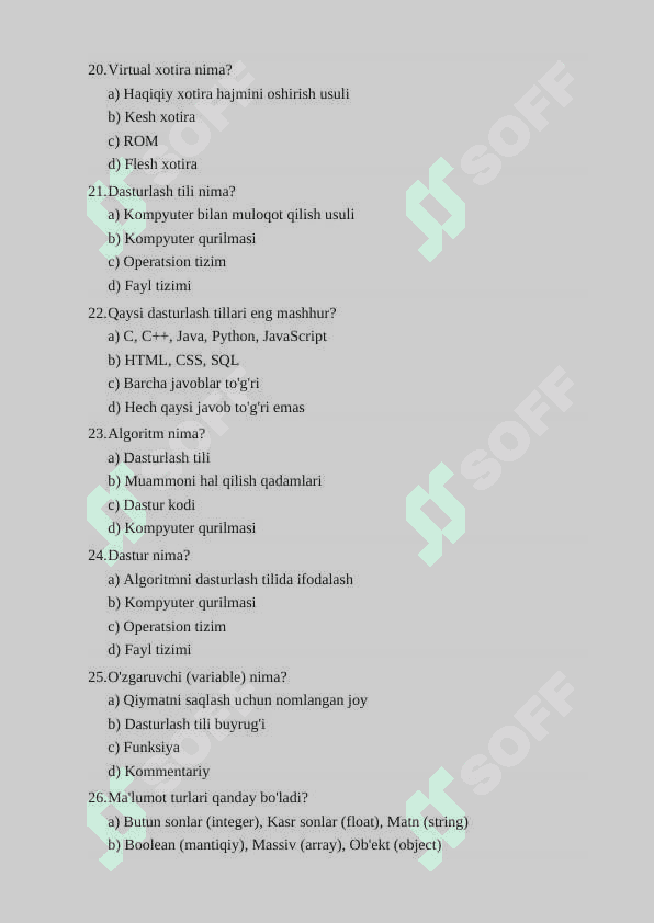 IT Informatika fanidan 100 talik test 4