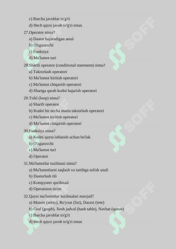 IT Informatika fanidan 100 talik test 5