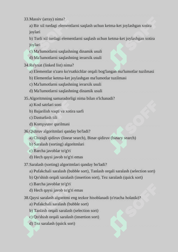 IT Informatika fanidan 100 talik test 6