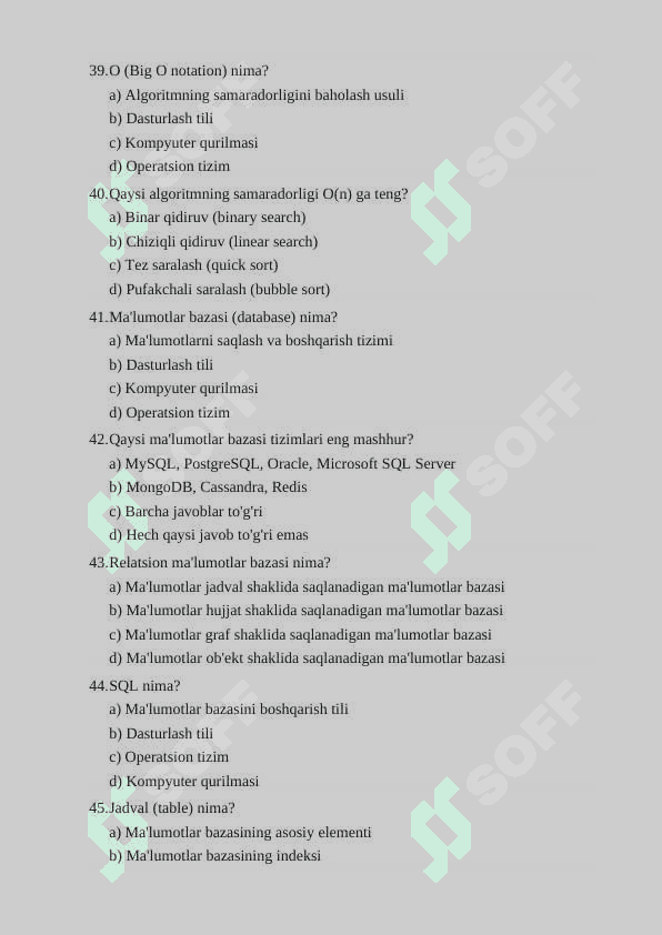 IT Informatika fanidan 100 talik test 7