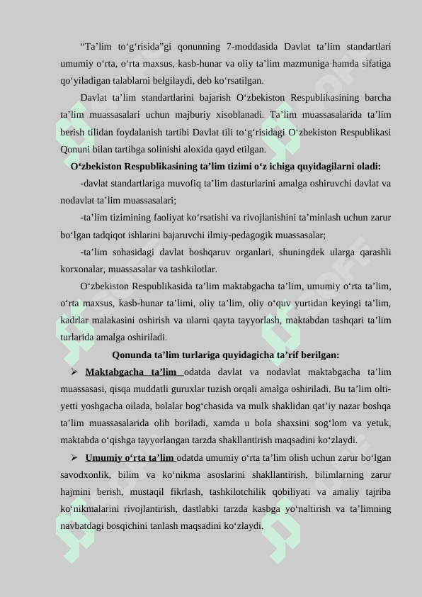 O'zbekiston Respublikasining maktabgacha ta'lim sohasiga oid me'yoriy huquqiy hujjatlari 4
