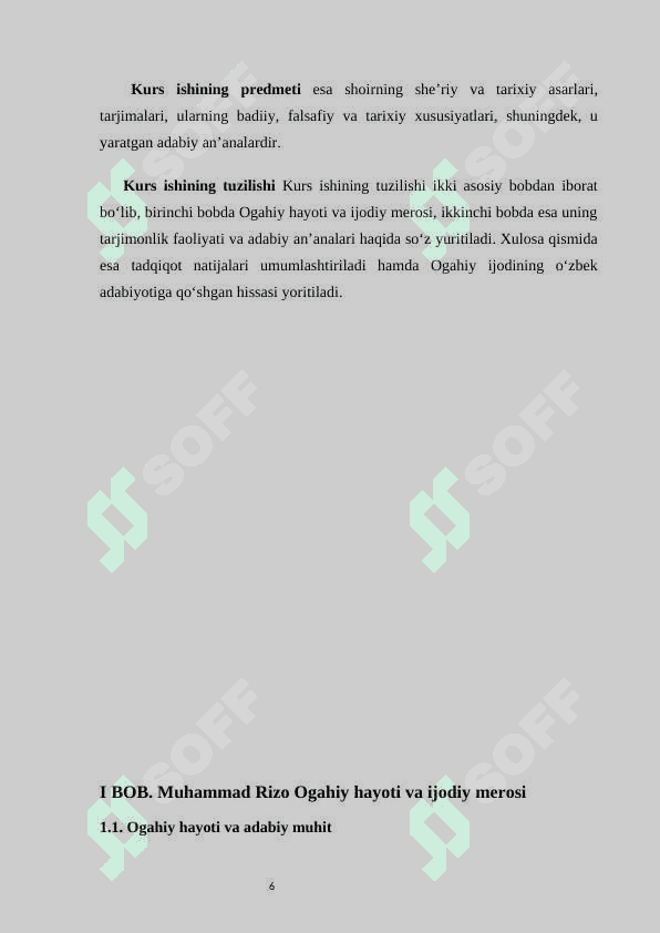 Muhammadrizo Ogahiy ijodiy merosining miqiyos ko'lami KURS ISHI 6