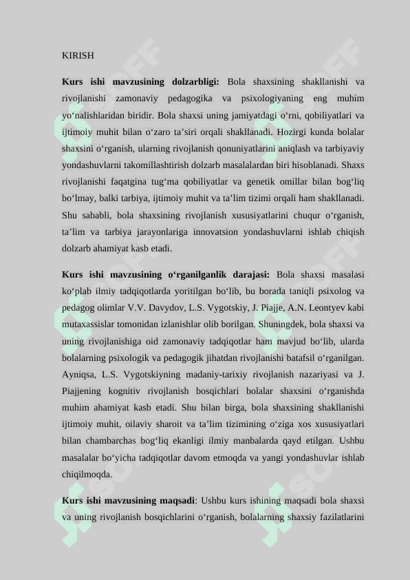 Bola shaxsi, vazifalari KURS ISHI 2