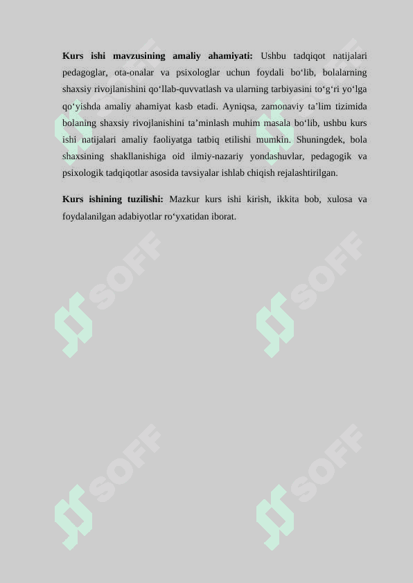 Bola shaxsi, vazifalari KURS ISHI 4