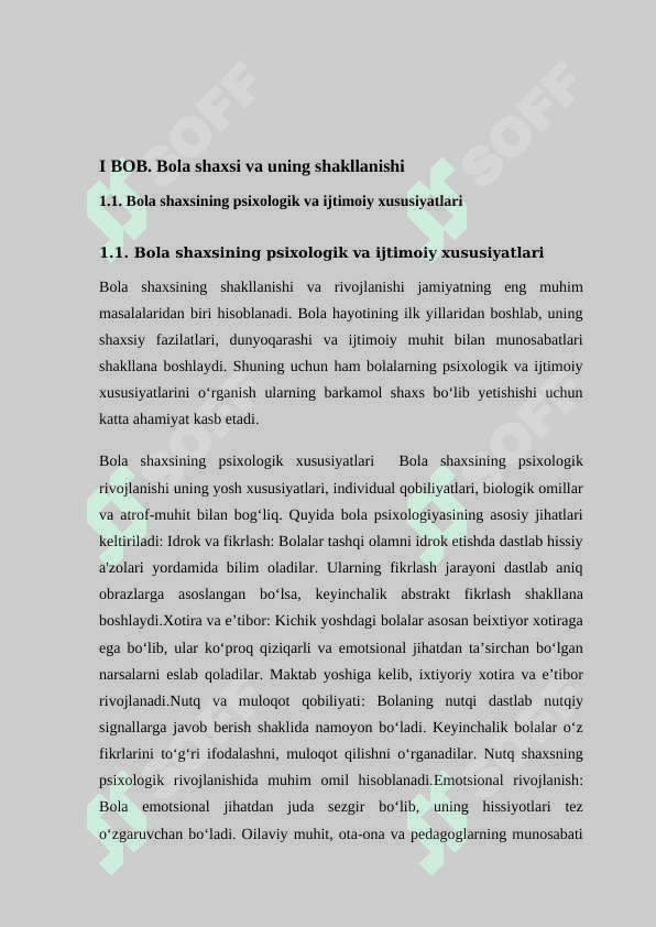 Bola shaxsi, vazifalari KURS ISHI 5