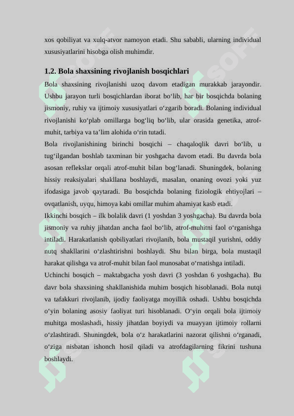 Bola shaxsi, vazifalari KURS ISHI 7