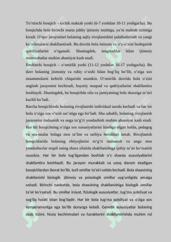 Bola shaxsi, vazifalari KURS ISHI 8