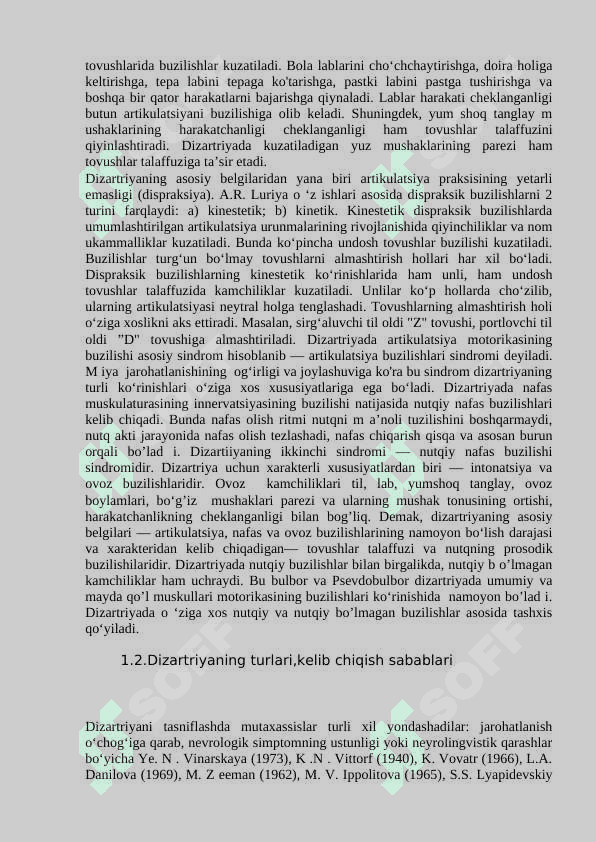 Dizartriya turlari va ularda nutqning oʻziga xos nomoyon boʻlishi 6