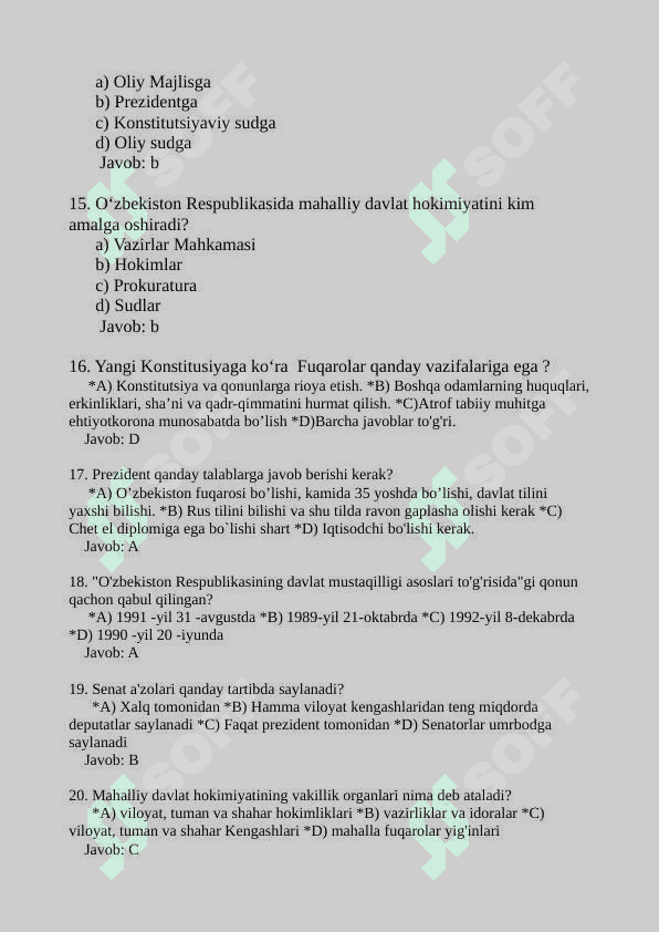 YANGI O'ZBEKISTON KONSTITUTSIYASI BO'YICHA 100 TA TEST 3