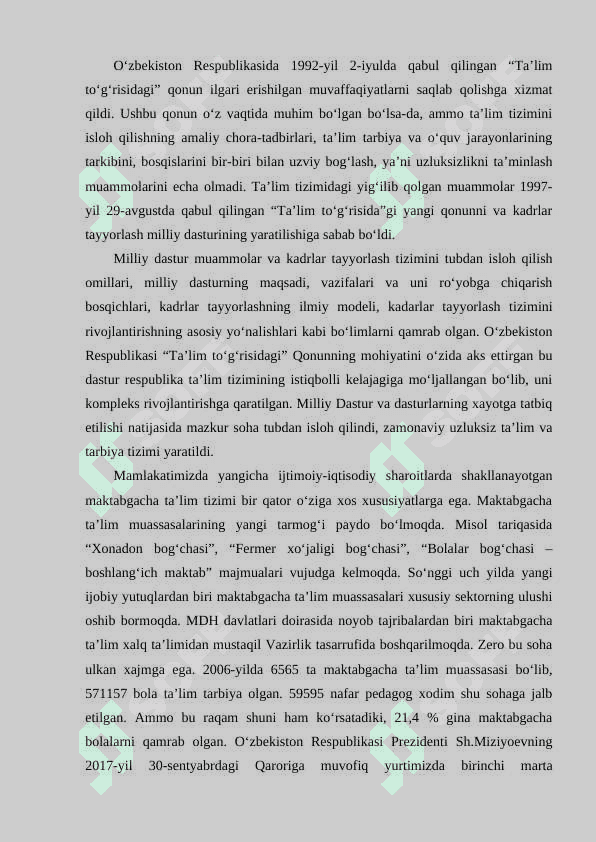 O‘ZBEKISTON RESPUBLIKASIDA TA’LIM SOHASIDA AMALGA OSHIRILGAN ISLOHOTLAR 5