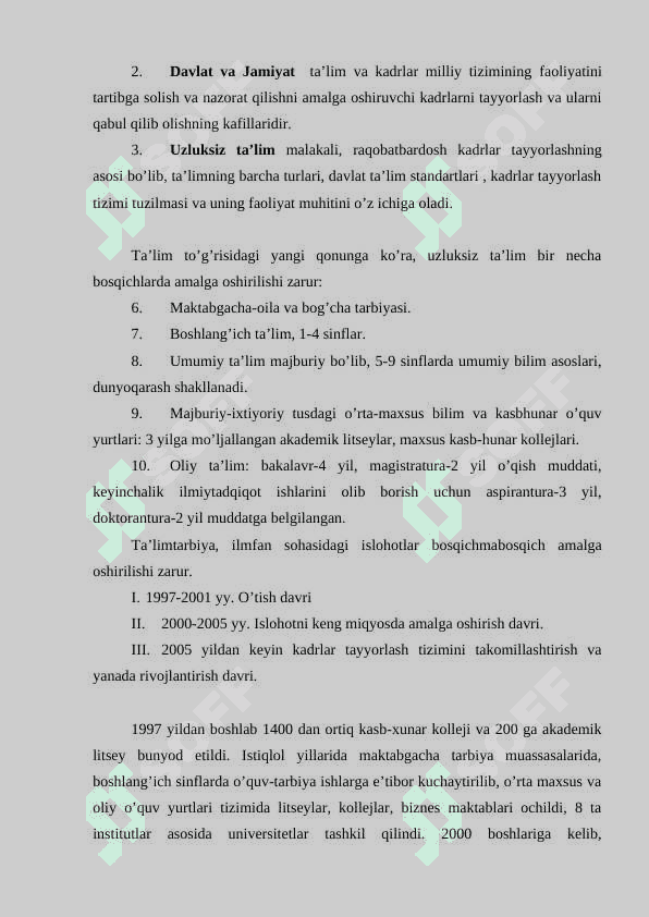 O’zbekiston Respublikasida ta’lim sohasida amalga oshirilgan islohotlar 3