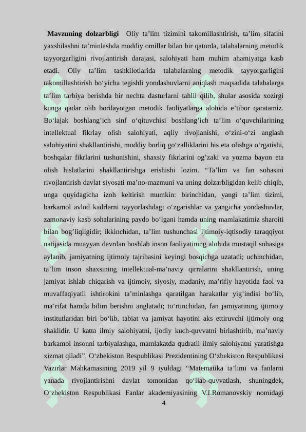 AUDITORIYA MASHG‘ULOTLARI JARAYONIDA BOSHLANG‘ICH TA’LIM YO‘NALISHI TALABALARINI MA’NAVIY FAOLIYATGA METODIK TAYYORLASH 4