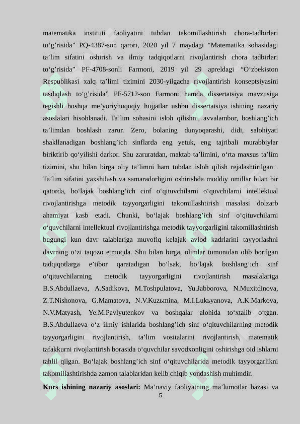 AUDITORIYA MASHG‘ULOTLARI JARAYONIDA BOSHLANG‘ICH TA’LIM YO‘NALISHI TALABALARINI MA’NAVIY FAOLIYATGA METODIK TAYYORLASH 5