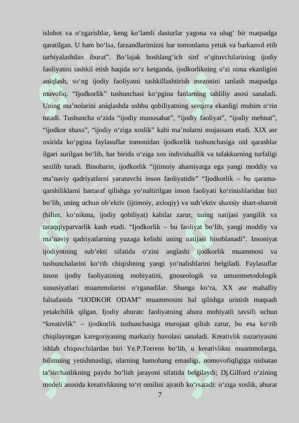 BO‘LAJAK BOSHLANG‘ICH SINF O‘QITUVCHISIDA KASB MA’NAVIYATINI RIVOJLANTIRISH 7