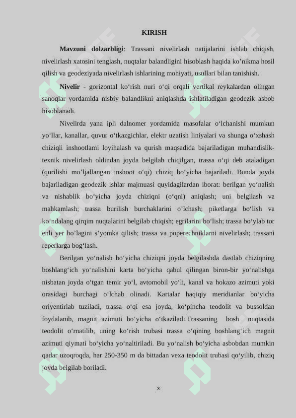 TRASSANI NIVELIRLASH NATIJALARINI ISHLAB CHIQISH, NIVELIRLASH XATOSINI TENGLASH 3