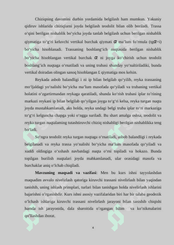 TRASSANI NIVELIRLASH NATIJALARINI ISHLAB CHIQISH, NIVELIRLASH XATOSINI TENGLASH 4