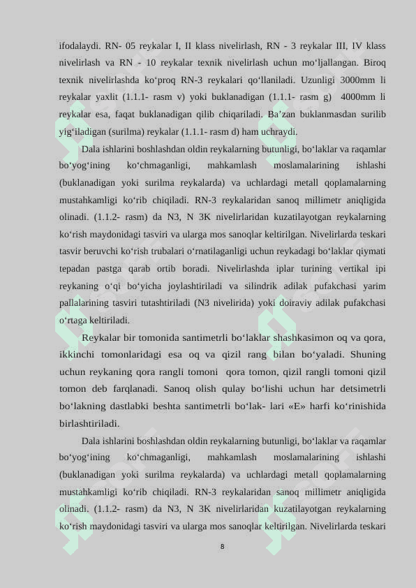 TRASSANI NIVELIRLASH NATIJALARINI ISHLAB CHIQISH, NIVELIRLASH XATOSINI TENGLASH 8