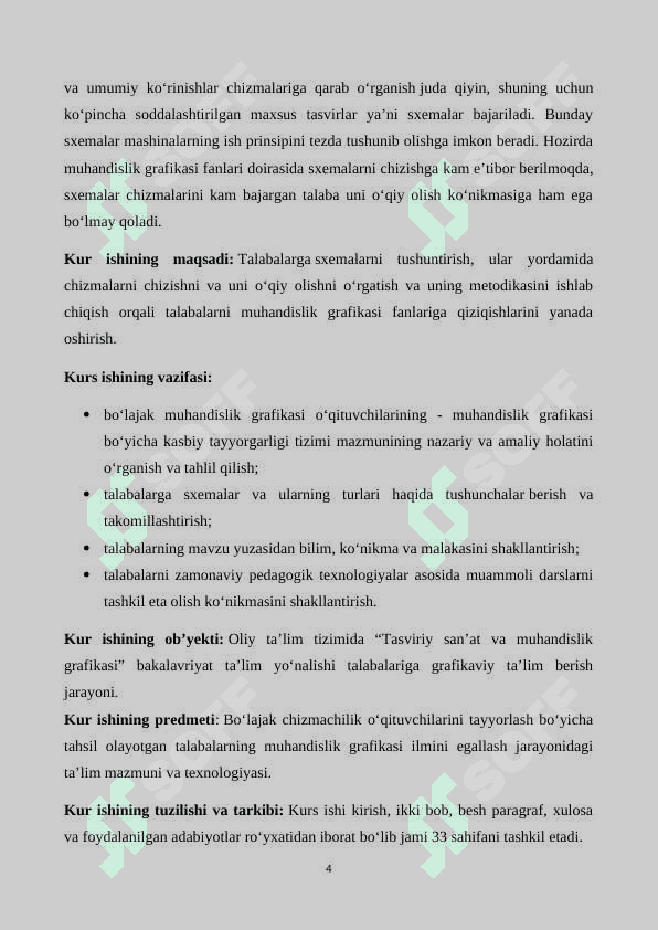 Ish chizmalari va ularga qo’yiladigan talablar. 4