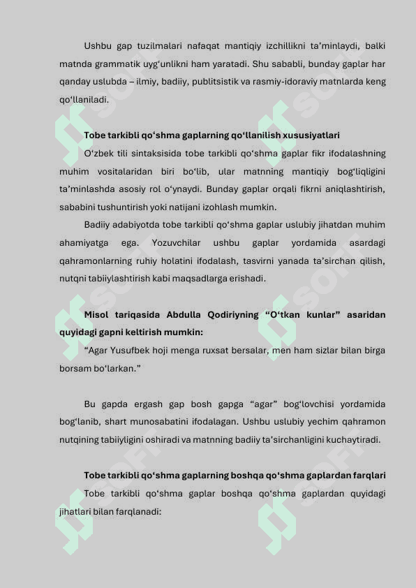 Badiiy matnda tobe tarkibli qoʻshma gaplar 8