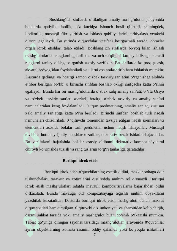Boshlang'ich sinflarda tasviriy san'atni o'qitish metodikasining nazariy asoslari 7