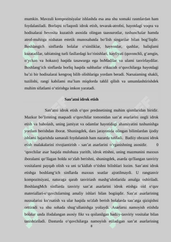 Boshlang'ich sinflarda tasviriy san'atni o'qitish metodikasining nazariy asoslari 8