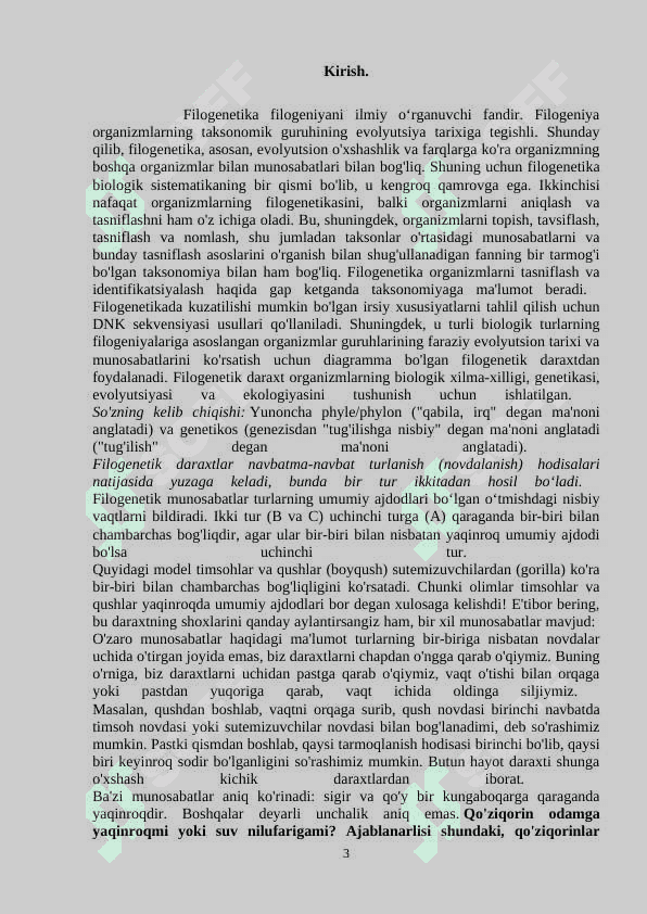 Filogenetik daraxtlar. Klasterlash metodlari 3