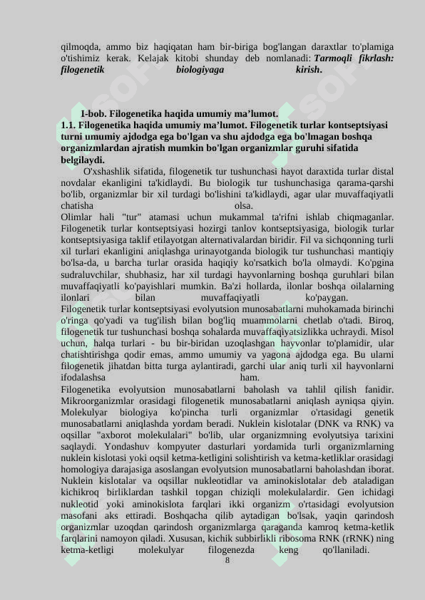 Filogenetik daraxtlar. Klasterlash metodlari 8