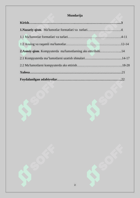 Ma'lumotlar formatlari ,  turlari va  kompyuterda  ma'lumotlarning aks ettirilishi 2