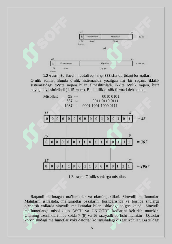 Ma'lumotlar formatlari ,  turlari va  kompyuterda  ma'lumotlarning aks ettirilishi 5