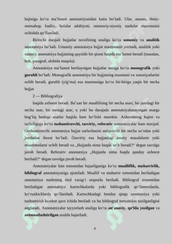 BIBLOGRAFIK MA'LUMOTLAR BA'ZALARI 8