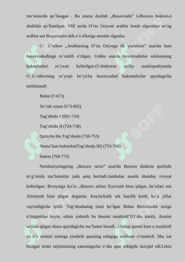 Somoniylar davri tarixini o’rganishda Narshaxiyning “Buxoro tari 5