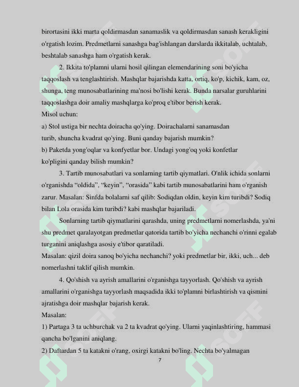 O'nlik, yuzlik kontsentrida nomerlashga o'rgatish metodikasi 7