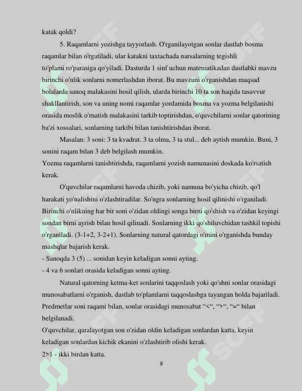 O'nlik, yuzlik kontsentrida nomerlashga o'rgatish metodikasi 8