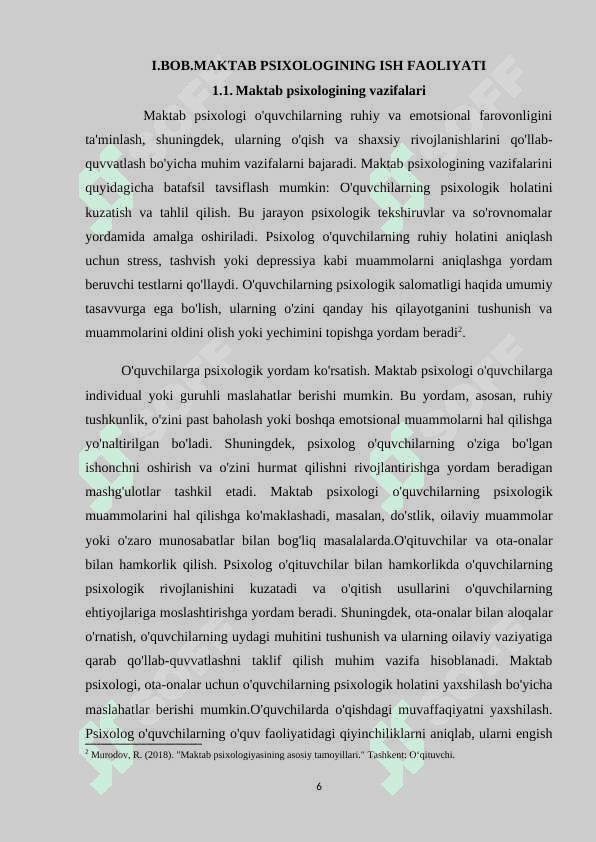 Maktab psixologining turli yoshdagi o’quvchilar bilan faoliyati 6