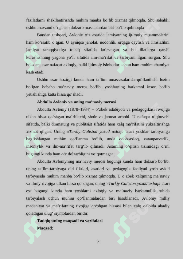 Abdulla Avloniyning «Turkiy Guliston yoxud axloq» asarining komil inson tarbiyasidagi o‘rni. 6