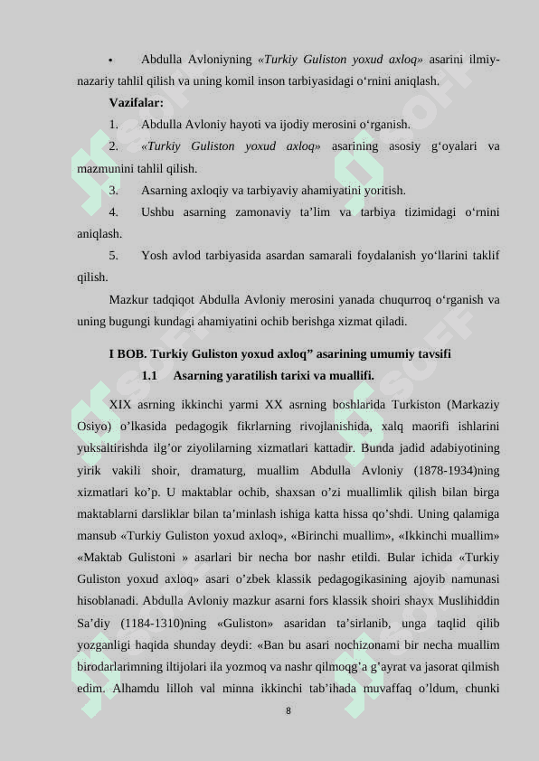 Abdulla Avloniyning «Turkiy Guliston yoxud axloq» asarining komil inson tarbiyasidagi o‘rni. 7