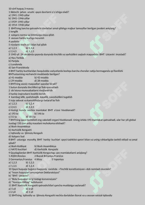 abiturient uchun 10 sinf test huquqshunoslar 6