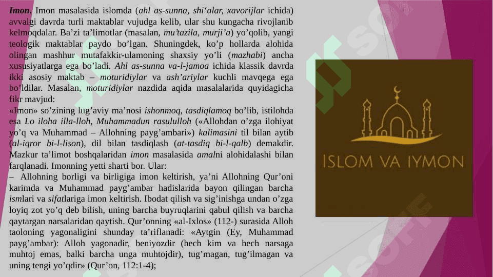 Islom oqimlari va yoʻnalishlarining paydo bo‘lishi sabablari, eʼtiqodidagi bo‘linishlarning sabablari va oqibatlari 4
