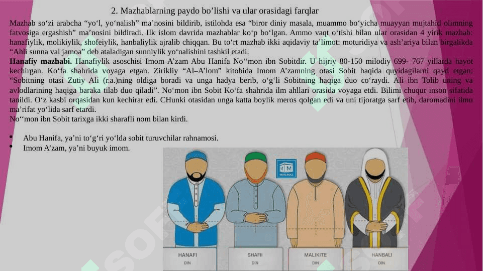 Islom oqimlari va yoʻnalishlarining paydo bo‘lishi sabablari, eʼtiqodidagi bo‘linishlarning sabablari va oqibatlari 7