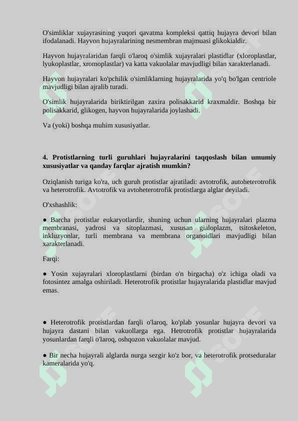 Hayvon va oʻsimlik hujayra boʻlinishining farqlari 3