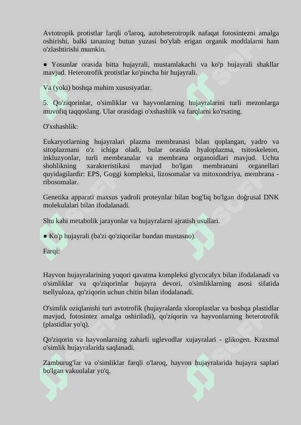 Hayvon va oʻsimlik hujayra boʻlinishining farqlari 4
