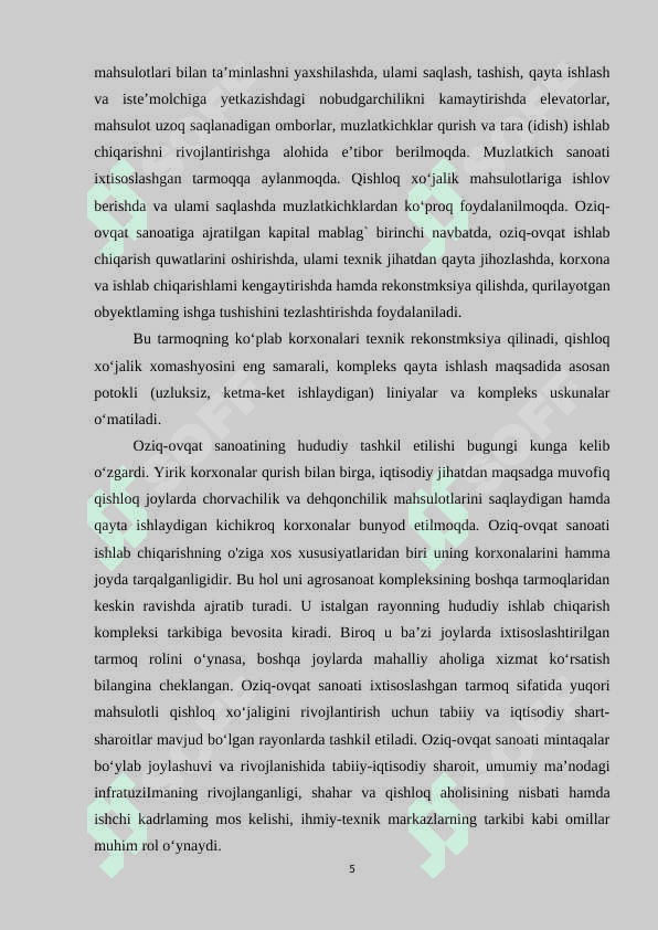 “O`zbekistonning oziq-ovqat sanoati tarmoqlar geografiyasi” 5
