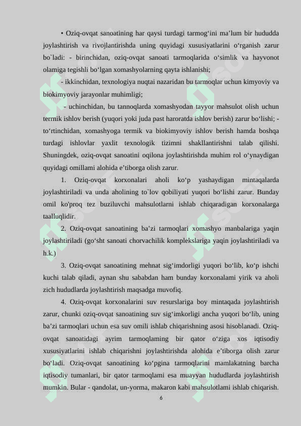 “O`zbekistonning oziq-ovqat sanoati tarmoqlar geografiyasi” 6