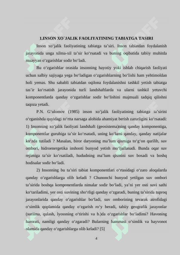 “Inson xo`jalik faoliyatining tabiatga tasirining geografik oqibatlari” 4